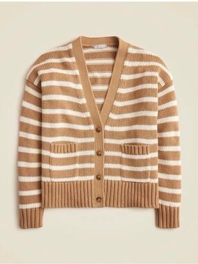 J. Crew | Heritage Cotton Tan & Cream Sll Season‎ Striped Cotton Cardigan